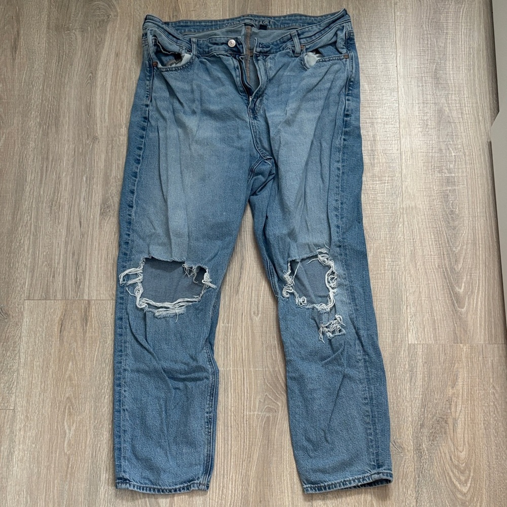 American Eagle Distressed Blue Straight Jeans- Size 16